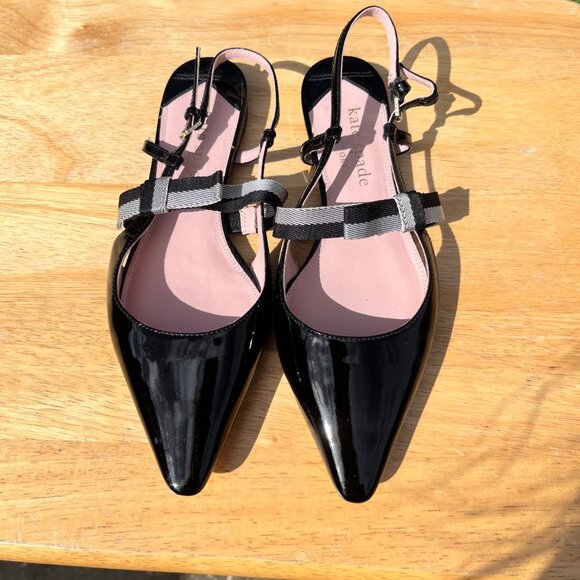 Kate Spade Maritza Patent Leather Slingback Pointed Toe Flats in Black Size 6B - Picture 2 of 9